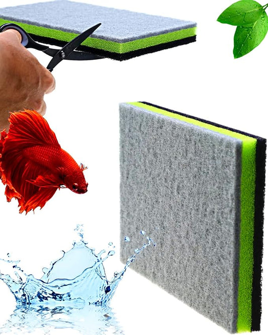 CORISRX 3IN1 Aquarium Filter Sponge Foam Pads - Filter Media for 20 Gallon Betta Fish Tank Supplies, Brine Shrimp Coarse Sponge Bio Filter Sheet - Filter Sponge Accessories (Plus Activated Carbon)