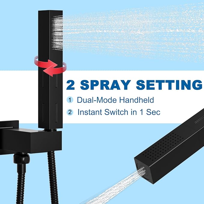 Matte Black Brass 2 in 1 Function Handheld Shower Sprayer Head with 59" Long Flexible Hose Attachment and Adjustable Shower Wand Holder