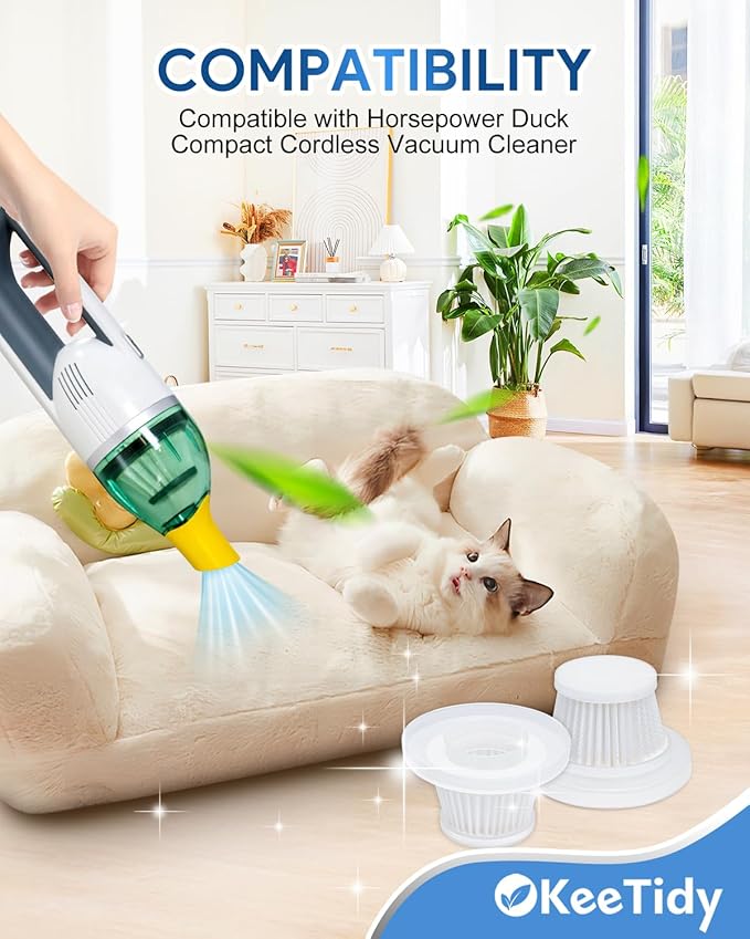 Replacement Filter Compatible with Horsepower Duck Compact Cordless Vacuum Cleaner AS Seen On TV, Vacuum Cleaner Filter Replacement Parts, 4+1 Pack