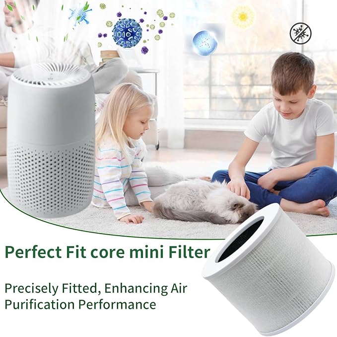 2 Pack Core Mini Replacement Filter Compatible with LEVOIT Core Mini Air Purifier, 3-in-1 H13 True HEPA Filter with Activated Carbon (White)