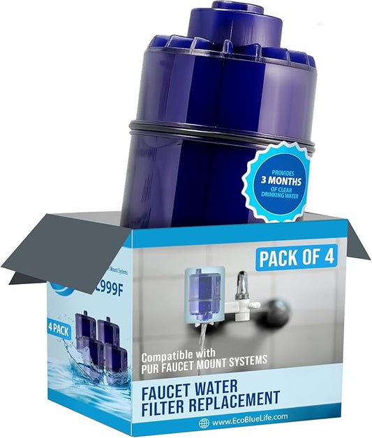 EcoBlueLife Faucet Water Filter Replacement - Certified for Chlorine Reduction & Lead-Free Compliance Faucet Filter - Easy Install Water Filtration System Compatible with Multiple Models (Pack of 4)