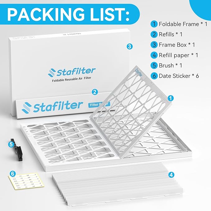 14x20x1 MERV 8 Air Filter, 1 ABS Plastic Frame with 1 Pack Refill, Foldable HVAC AC Furnace Air Filters (Pack of 1) (Actual Size: 13.74"x19.76"x0.75")