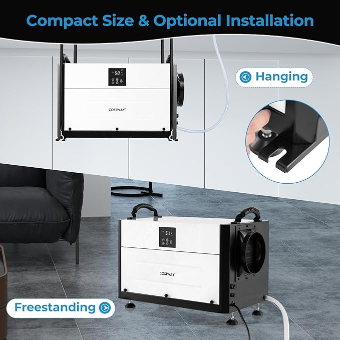 COSTWAY 155 PPD Commercial Dehumidifier, 1900 Sq.Ft Crawl Space Dehumidifier with 9.8 FT Drain Hose & Wired Remote Control Panel, Ideal for Basement, Warehouse (White)