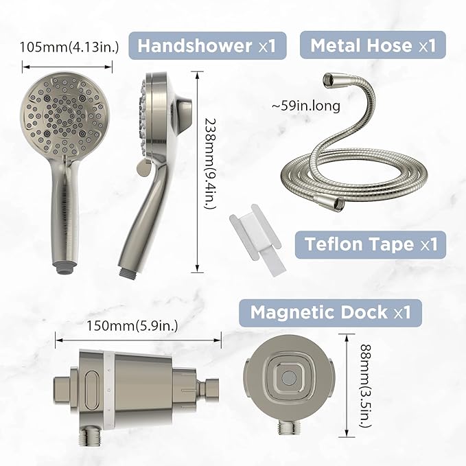 Filtered Shower Head with Handheld, Magnetic Docking System, High Pressure Handheld Shower Head with KDF Filter for Hard Water, 6 Spray Modes, Easy Installation – BNP