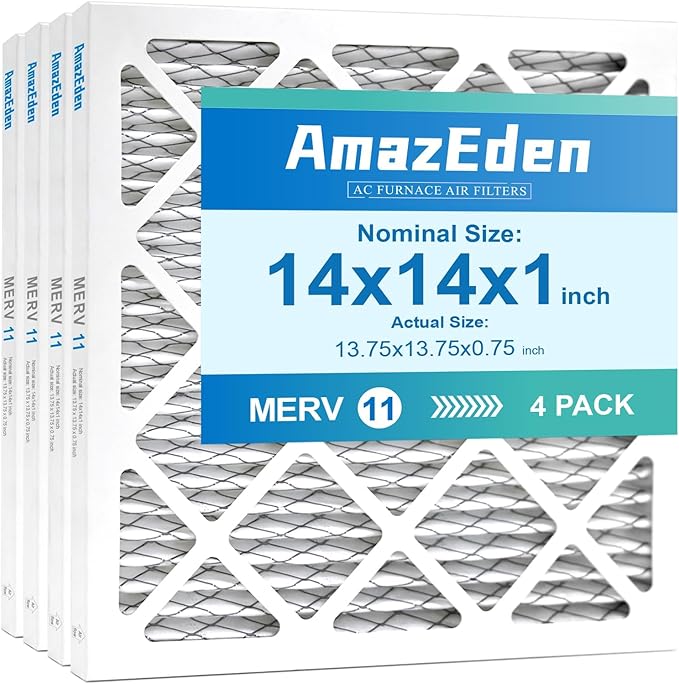 14x14x1 Air Filter MERV 11 (4-Pack) MPR 1000 FPR 7 HVAC AC Furnace Filters Pleated Dust Defense Replacement for Home (Actual Size: 13.75x13.75x0.75 Inches)