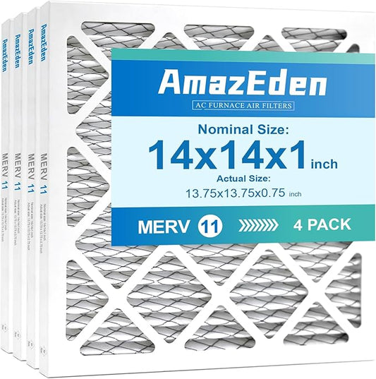 14x14x1 Air Filter MERV 11 (4-Pack) MPR 1000 FPR 7 HVAC AC Furnace Filters Pleated Dust Defense Replacement for Home (Actual Size: 13.75x13.75x0.75 Inches)