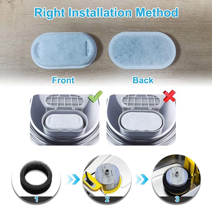 16 Pack Filters+16 Sponges for Dog Fountains Compatible with GIOTOHU 67oz/2L Cat Water Fountain Filter Stainless Steel Compatible with Tomxcute 3.2L/108oz