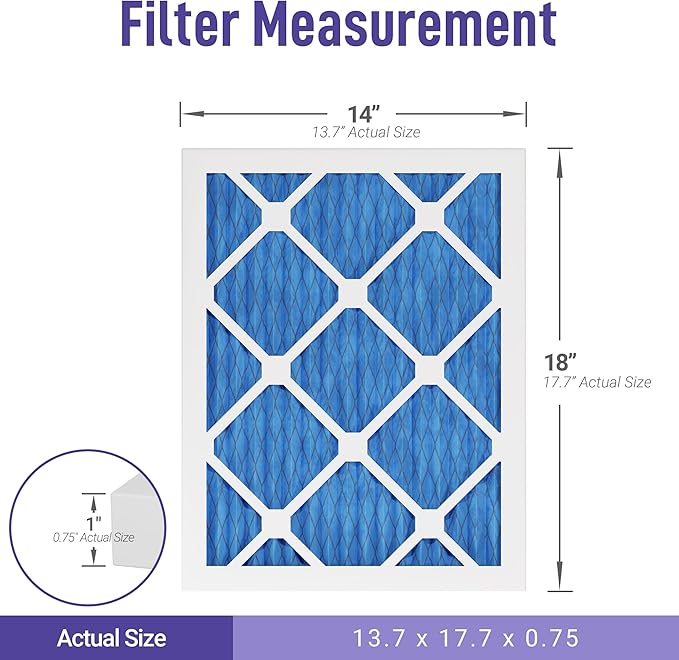 Maycold 14x18x1 MERV 11 Furnace Air Filter (6-Pack), High-Performance HVAC AC Filters for Home Use, Actual Size: 13.70" x 17.70" x 0.75", Individually Wrapped in Plastic