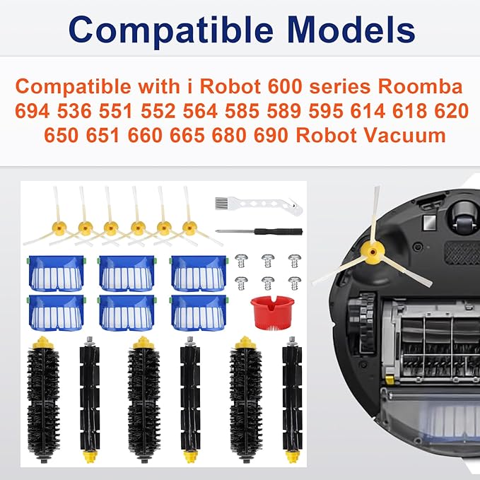 21 PCS Accessories for i Robot Roomba 692 694 536 551 552 564 585 589 595 614 618 620 650 651 660 665 680 690 Robot Vacuum, Replacement Parts Main Brush, Side Brush, Filter