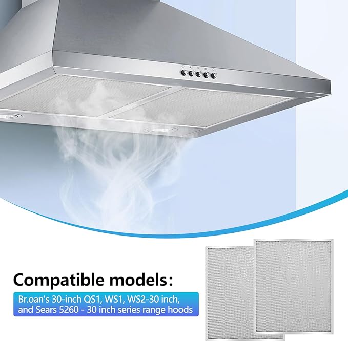 2 Pack-BPS1FA30 Range Hood Filter-11-3/4" x 14-1/4" x 3/8" -Aluminum Mesh Filter-Exact Fit Bro.an QS1 30" Nu.tone WS1 QS2 Range Hood Replaces 99010299 BPS2FA30 99010305 S99010305 AP3378953 by Keyteam