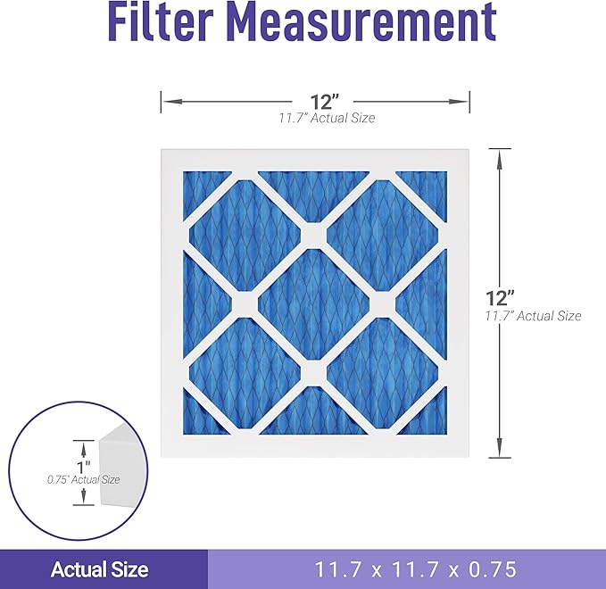 Maycold 12x12x1 MERV 11 Furnace Air Filter (6-Pack), High-Performance HVAC AC Filters for Home Use, Actual Size: 11.70” x 11.70” x 0.75”, Individually Wrapped in Plastic