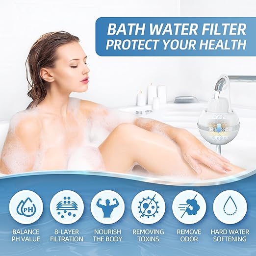 Bath Filter for Tub, Bath Water Filter for Eczema, Kinder Filter for Bathtub - Remove Contaminants,Chlorine and Fluoride, Hard Water Softener to Improves Skin and Hair