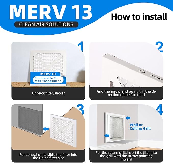 (6 Pack) 10x10x1 Furnace Air Filters, MPR 1900 & FPR 10, MERV 13 Pleated Air Filter (Actual Size: 9.75x9.75x0.75 inch)