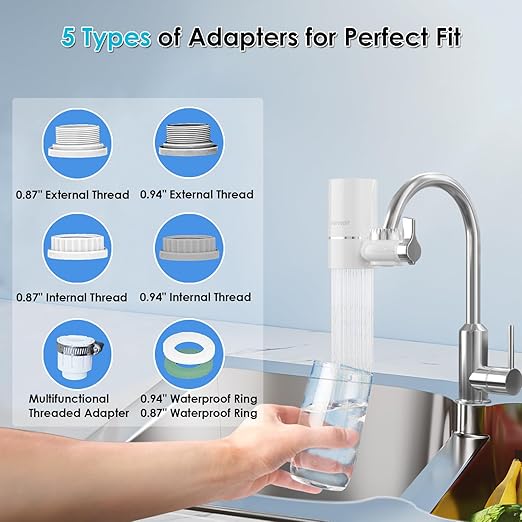 Faucet Water Filter for Sink, Rapid Flow - 400 Gallons Faucet Mount Water Filtration System for Tap Water, NSF Certified Reduces Chlorine & Bad Taste with 2 Replacements, T1