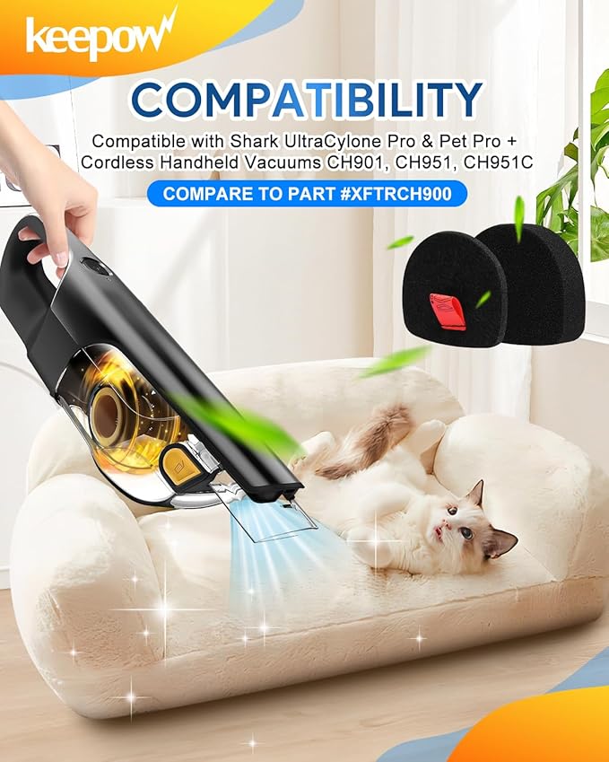 KEEPOW Filters for Shark Cordless Handheld Vacuum UltraCyclone Pet Pro Plus Replacement Foam Felt Filters, 6 Pack