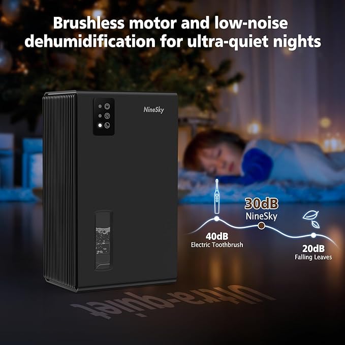 NineSky Dehumidifier for Home, 95 OZ Water Tank, (1000 sq.ft) Dehumidifiers for Bathroom Bedroom Basement with Auto Shut Off,7 Colors LED Light (Black)