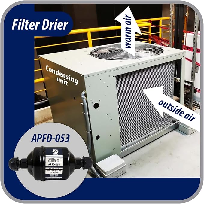 Appli Parts APFD-053 3/8 in Liquid Line Refrigerant AC Filter Drier hvac Refrigeration 053 SAE Flare connection universal unidirectional 4-1/2 in long 2 in wide