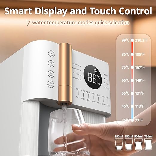 ICEPURE 4-in-1 Reverse Osmosis Water Filter Countertop, Water Purifier System, RO Home Water Filter Dispenser Hot and Cold, Bottleless Water Cooler Countertop, 3:1 Pure to Drain Water Machine