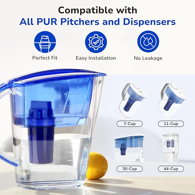 Fil-Fresh 4-Pack Water Filter Replacement for All PUR, PUR Plus Water Pitchers and Dispensers, Replace PPF900Z, NSF Certified, Advanced Version