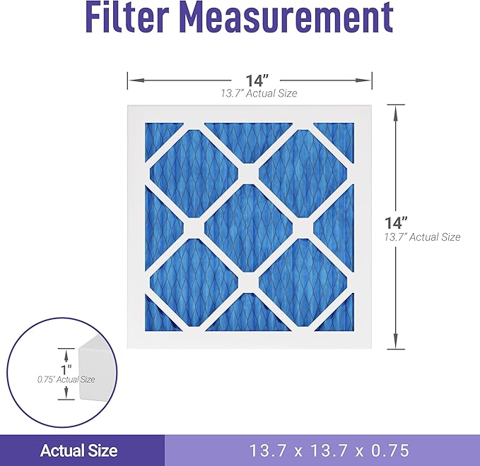 Maycold 14x14x1 MERV 11 Furnace Air Filter (6-Pack), High-Performance HVAC AC Filters for Home Use, Actual Size: 13.70” x 13.70” x 0.75”, Individually Wrapped in Plastic