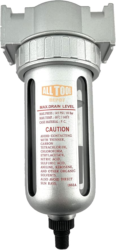 3/8" NPT MID FLOW Particulate Filter/Water Trap For Air Compressor Compressed Air Lines, 5u With Poly Bowl And Metal Bowl Guard (AUTO DRAIN)