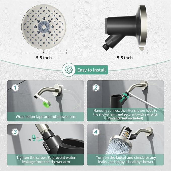 SR SUN RISE Filtered Shower Head with Filters- High Pressure Rain Shower Head,with 20-Stage shower Filter,6 Spray Modes for Hard Water Softener, Remove Chlorine (Brushed Nickel,5.5 Inch Round)