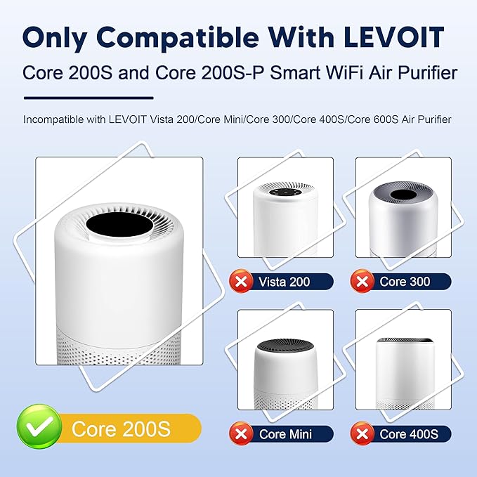 Core 200S Toxin Absorber Replacement Filter compatible with LEVOIT Core 200S and Core 200S-P Smart WiFi Air Purifier, 3-in-1 H13 True HEPA Activated Carbon Filter, Core 200S-RF-TX, Green, 3 Pack