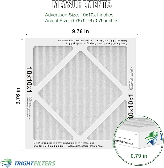 10x10x1 Air Filter 6 Pack, Durable MERV 8 Pleated Home HVAC AC Furnace Filters, Lightweight Compact Air Conditioner Filter Replacement