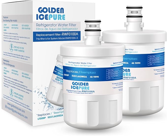 GOLDEN ICEPURE RWF0100A Refrigerator Water Filter, Replacement for ADQ72910901, LG LT500P, Kenmore 469890, 9890, 5231JA2002A, LSC27925ST, ADQ72910907, 1PACK
