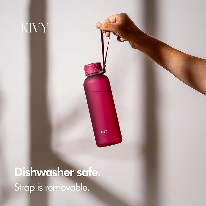 KIVY Slim Water Bottle 22oz [Lightweight & Shatterproof] - Small Drinking Waterbottle - Red Bottle Without Straw for School, Sport & Travel - Drinking Bottle Dishwasher Safe, BPA Free