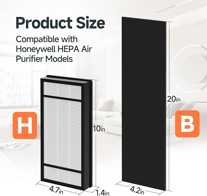 6 Pack Replacement Filter H + 9 Pack Carbon Pre-Filter B Compatible with Honeywell HPA050 HPA150 HPA060 HPA160 HHT055 HHT155 mPurifier, Part# HRF-H1 H2 B1