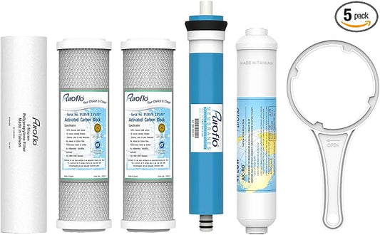 ERO 5 pc Reverse Osmosis Filters Yearly Set, 5 Stage Reverse Osmosis Water Filter, Under Sink RO Water Filtration System Kit, Compatible with Most 10" RO System, Water Filter Wrench Included