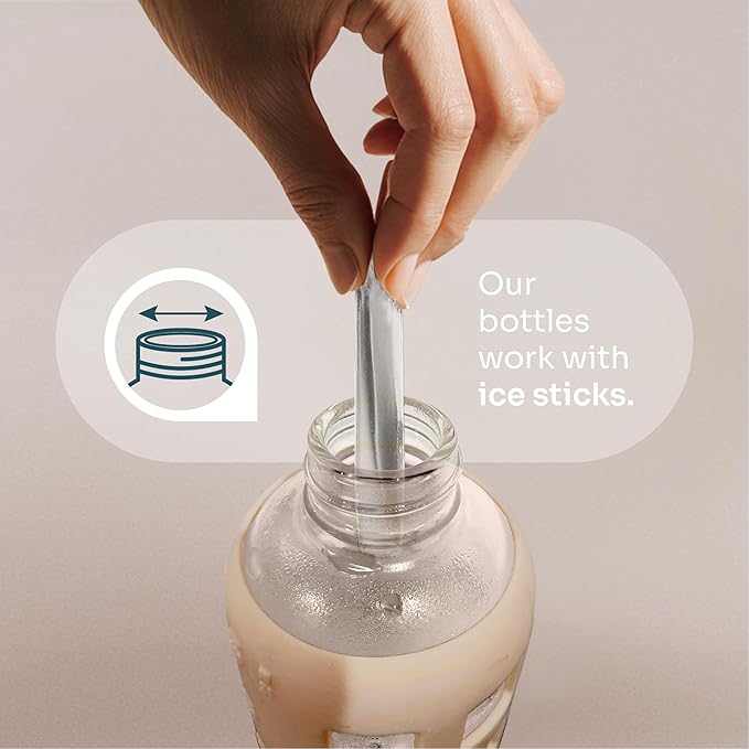 purifyou 40oz / 32oz / 22oz / 12oz Borosilicate Glass Water Bottle with Time & Volume Markers, Silicone Sleeve, Stainless Steel Lid | Reusable Glass Bottle for Water & Juice (40oz Hazelnut)