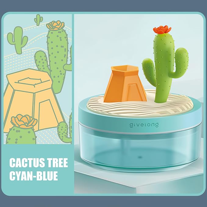 Mini Portable Desktop Humidifiers for Bedroom,Small Humidifier with Cactus Landscape,Quiet,Cool Mist, Auto Off,7 Colors Night Light,320ml Air Humidifier Home Office Travel (Green)