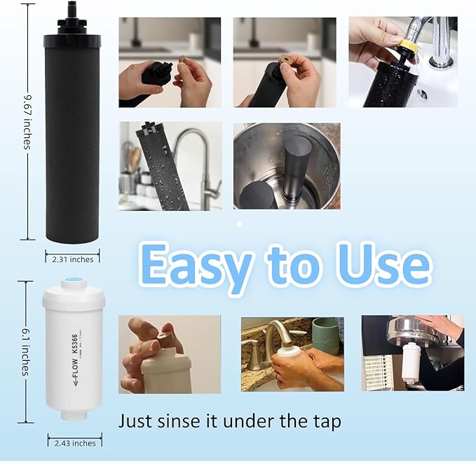 Water Filters Replacement for Berkey, 2 Pack Black Purification Elements for BB9-2 Gravity Filtration System