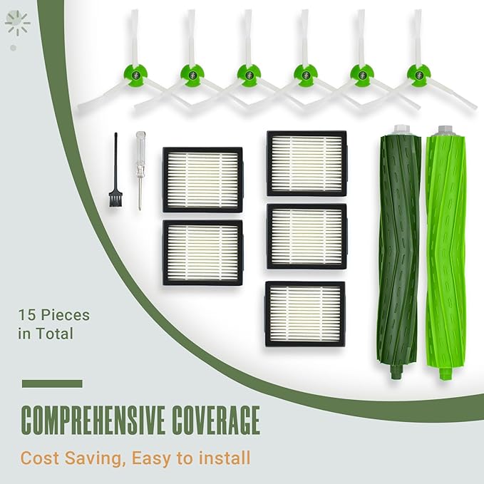 Replacement Parts Accessories Kit for iRobot Roomba i7 i7+ i6 i6+ i3 i3+ i8 i8+ i4 i4+ i5 i5+ i2 i2+ i1 i1+ i e Series Robotic Vacuum Attachment, 1 Rubber Brush, 5 HEPA Filter, 6 Side Brush