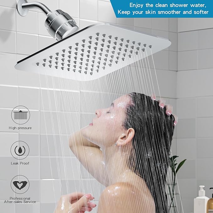 10'' High Pressure Filtered Shower Head Combo 20 Stage Shower Filter for Hard Water, Removes Chlorine & Harmful Substances (Chrome Polished)