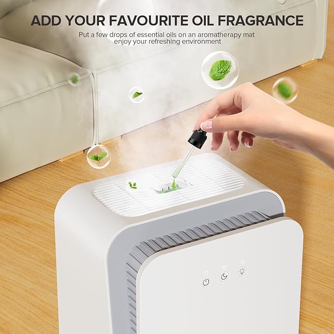 Dehumidifier for Home, 1000 sq.ft Dehumidifier with Auto Shut Off, 7-Color LED Light Built-in Aromatherapy Diffuser, Ultra-Quiet Dehumidifiers for Bedroom, Bathroom, Basement (White)