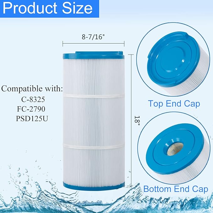 C-8325 Spa Filter Cartridge Replacement for Sundance Spa Filter 6540-490, Filbur FC-2790, PSD125U, 817 0050, 03FIL1400, 81254, 125 Sq.Ft. Spa Hot Tub Filter, 1 Pack