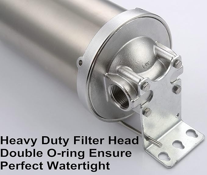 Amwater NSF/ANSI 42 Certi Stainless Steel Jumbo Size Filter Housing for 10"/ 20" Filter Cartridge, 1" NPT Water Filter Housing for Whole House Water Purification of Stainless Steel 304 (20" C Housing)