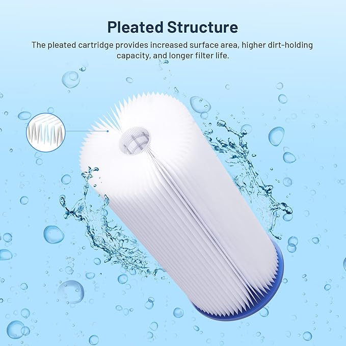 Whole House 5 Micron 10" x 2.5" Pleated Sediment Well Water Filter Cartridge Replacement for ECP5-10, SPC-25-1005, W5CP, FM-5-975, WPC5-975, PWPL10M5, 801-5, SPF-25-1005, PS-27097-05 (Pack of 6)