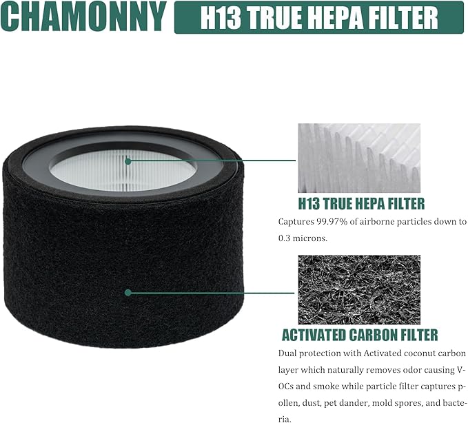 EE-5068 Filter Replacement, Compatible with Crane EE-5068 and Etery jt-8115m Air Purifiers, 3-in-1 H13 True HEPA Filter and Activated Carbon Filter, Part# HS-1946, 2 Pack