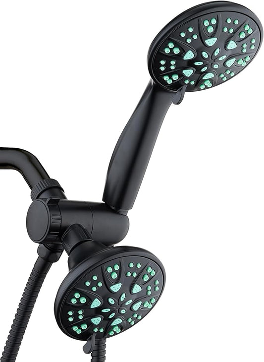 AquaDance Antimicrobial/Anti-Clog High-Pressure 30-setting Dual Head Combination Shower with Microban Nozzle Protection From Growth of Mold, Mildew & Bacteria for a Healthier Shower – Coral Green