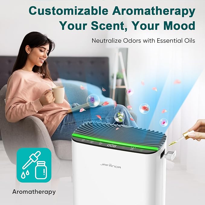 Jafända Air Purifiers for Home Cover Up to 1226ft², Allergen HEPA Air Filter with PM2.5 Sensor, Auto Mode& Timer, Aromatherapy, 22 dB Quiet Air Cleaner for Pet Dander/Hair, Allergies, Dust&VOCs
