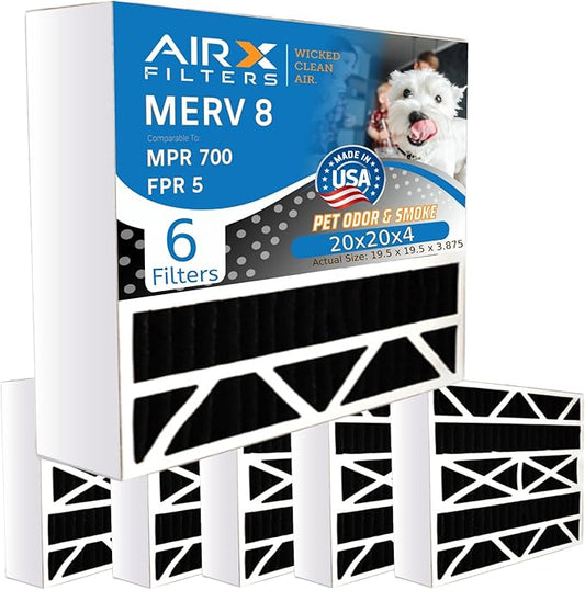 AIRX FILTERS WICKED CLEAN AIR. 20x20x4 Air Filter Odor Eliminator Carbon Filter MERV 8 AC HVAC Furnace Filters 6 Pack
