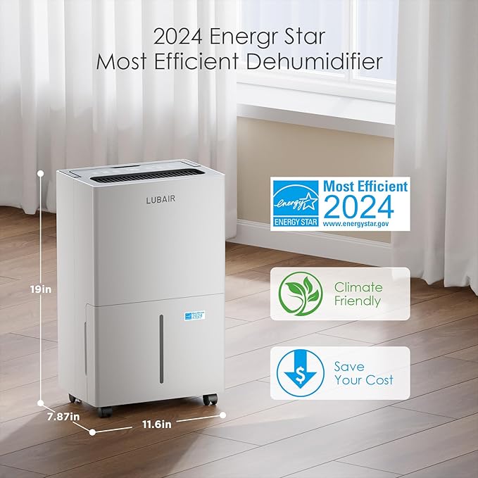 4500 Sq.ft Energy Star Dehumidifier for Home Basement, 52 Pints Large Room Dehumidifier with Drain Hose & Water Tank, Intelligent Humidity Control, Auto Defrost, for Living Room - 2024 Update