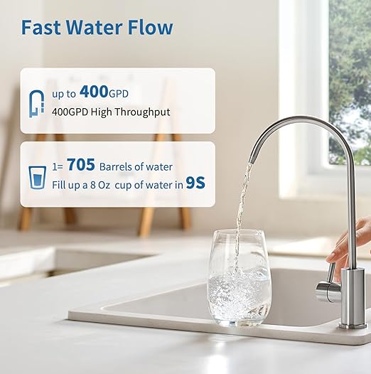 TOKIT U1 SE Under Sink Reverse Osmosis Water Filter System with Faucet 400 GPD High Flow 2:1 Pure to Drain Tankless RO Under Sink Water Filtration System FCC/SGS, NSF/ANSI 58&42 for Home Reduce TDS