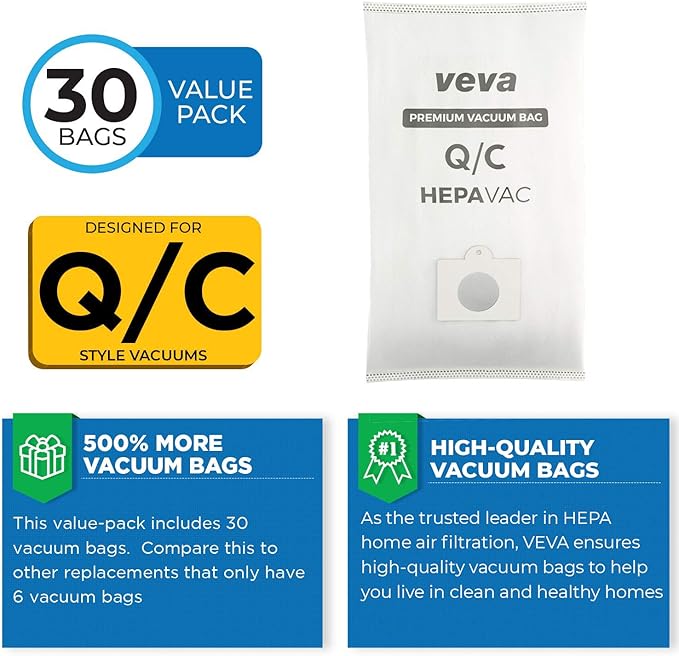 30 Pack Type Q/C 53292 HEPA Vacuum Bags for Kenmore Canister Vacuum Cleaners 5055, 50558, 53291, 53292, Series 600, 400, 200