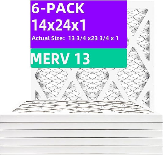 14x24x1 MERV 13 (6-Pack) Pleated Air Filter (Actual Size: 13.75" x 23.75" x 0.75") MPR 1900 & FPR 10, Furnace Air Filters
