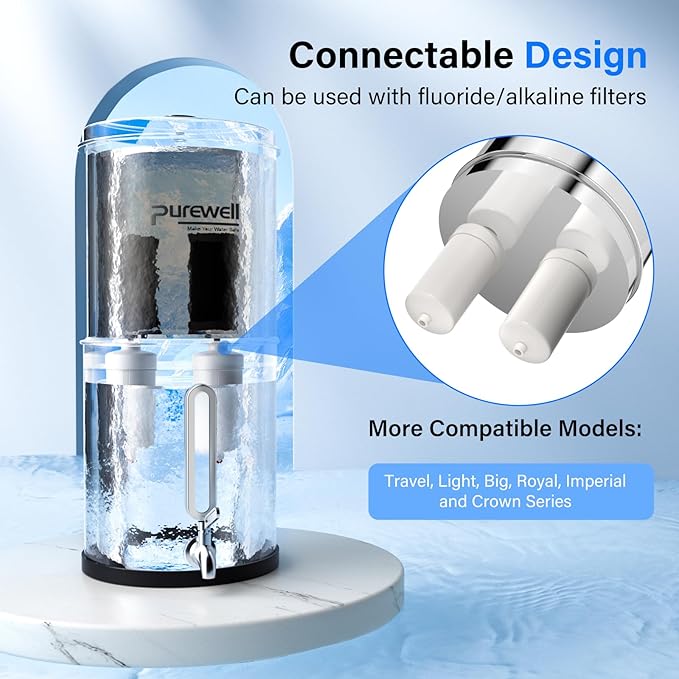 Purewell PF-1-PH Upgraded 4-Stage Composite Carbon and Alkaline Filters, Compatible with Berkey® Big+, ProOne® Big+ Gravity Water Filter Systems and Purewell Systems, pH 8-9 (2 Pack, K Series)